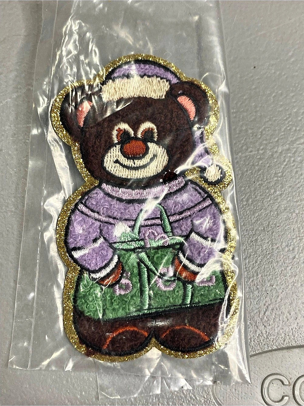 Stoney  Clover Lane Embroidered Bear Patch in Purple & Green NWT